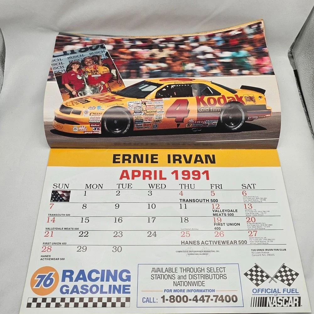 1991 Stock Car Racing Calendar Wallace Irvan Petty Bondine Marlin Allison Jarret